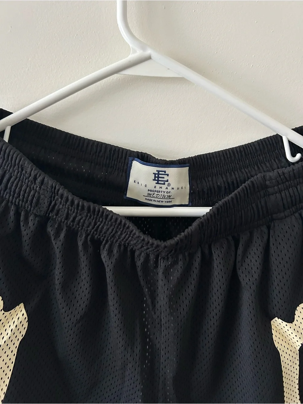 Eric Emanuel Black Mesh Shorts with Gold Bone Print